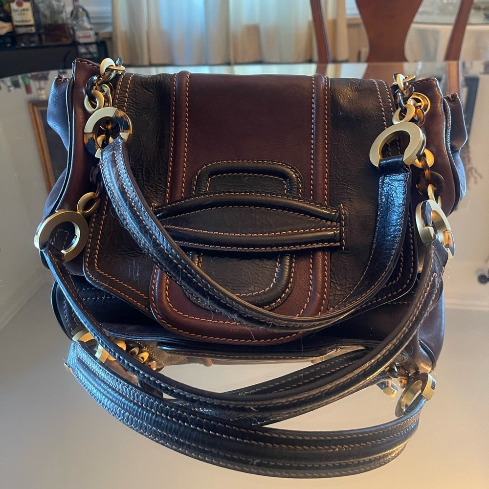 Leather and suede handbag